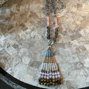 Long Pink and Gray Bead Necklace